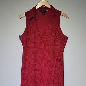 Express Vintage 90's Wrap Around Geometric Shape Collared Red Dress